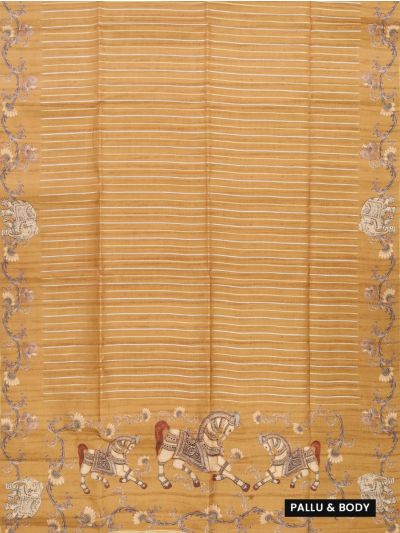 Gracecharm Art Dupion Stripe with Horse Pallu Saree