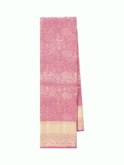 Gracecharm Silk Jacquard dense floral and creeper jaal weave using metallic gold threads with geometric linework Zari borde Saree