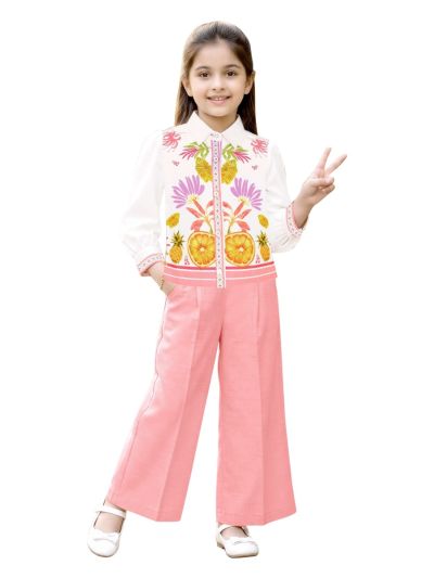 Graceful Essence Girls Tropical Floral Shirt with Wide-Leg Pant Set