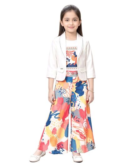Graceful Essence Girls Abstract Floral Blazer with Wide-Leg Pant Set