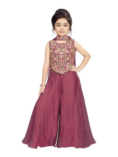 Graceful Essence Girls Floral Embroidered Top with Palazzo Set