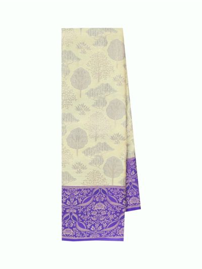 Gracecharm Floral Vines & Birds Jaal Patterns With Muted Zari Tree Motifs Pallu Saree