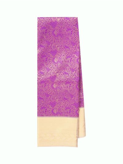 Gracecharm Golden Zari Brocade Floral & Traditional Vine Patterns Pallu Saree