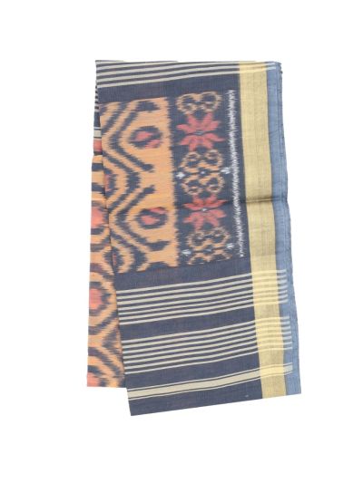 Gracecharm Pochampally Silk Cotton Ikat Diamond Striped Pallu Saree