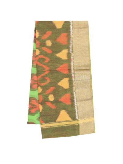 Gracecharm Pochampally Silk Cotton Ikat Flame Butta with Floral Pallu Saree