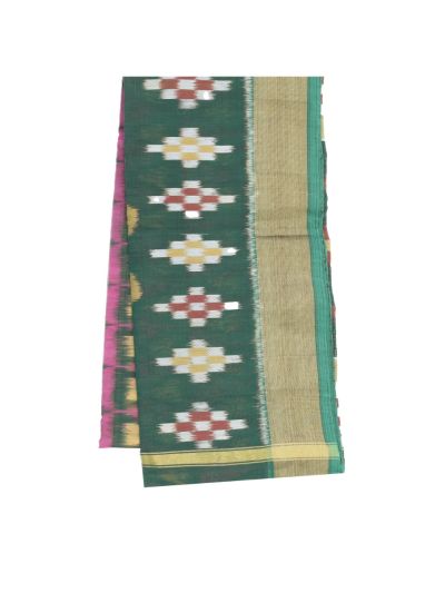 Gracecharm Pochampally Silk Cotton Diamond Butta Floral Vine Pallu Saree