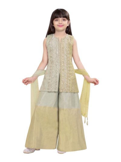 Graceful Essence Girls Embroidered Top Palazzo Dupatta Set