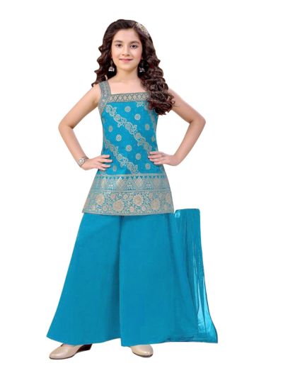 Graceful Essence Girls Bandhani Floral Top Palazzo Dupatta Set