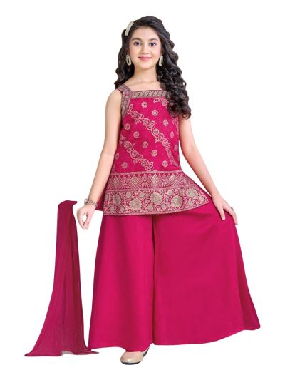 Graceful Essence Girls Bandhani Floral Top Palazzo Dupatta Set
