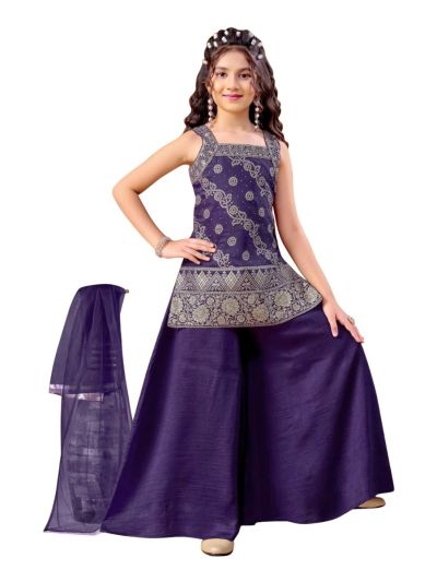 Graceful Essence Girls Bandhani Floral Top Palazzo Dupatta Set