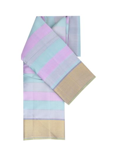 Vivaha Kanchipuram Pure Silk Pastel Stripe with Diagonal Zari Pallu Saree