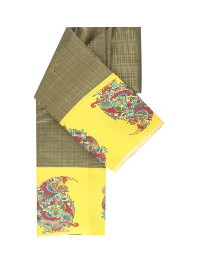 Vivaha Kanchipuram Pure Silk Check Paisley Butta with Mythological Figurative Pallu Saree