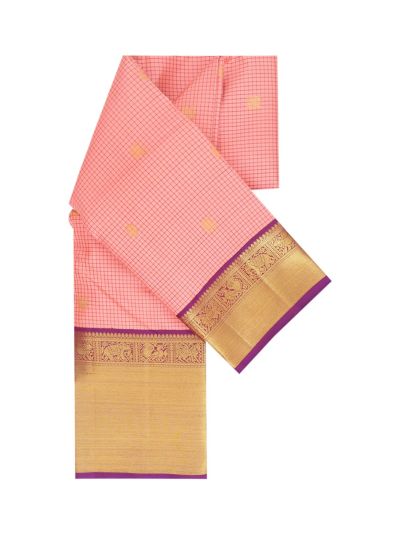 Vivaha Arani Pure Silk Fine Check Butta with Diagonal Floral Brocade Pallu Saree