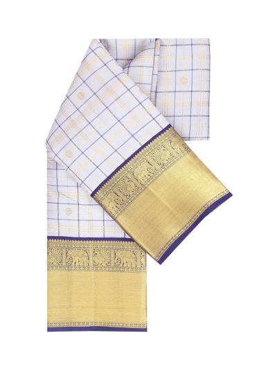 Vivaha Arani Pure Silk Fine Check Butta with Diagonal Floral Brocade Pallu Saree