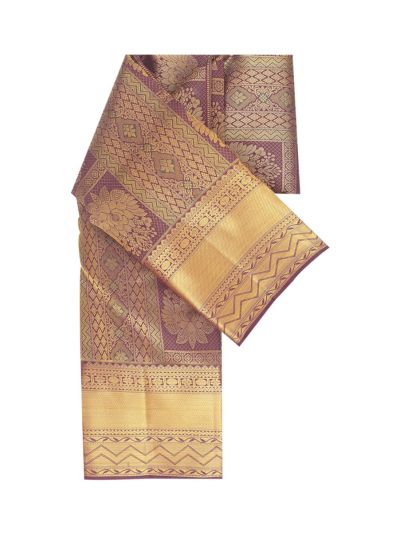Vivaha Kanchipuram Pure Silk Floral Panel Brocade with Diagonal Floral Stripe Pallu Saree