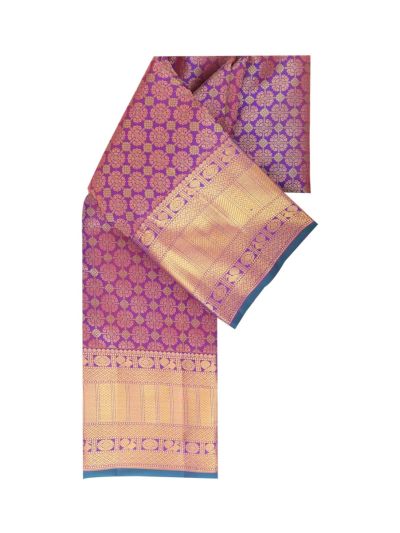 Vivaha Kanchipuram Pure Silk Geometric Floral Check with Zari Border Saree
