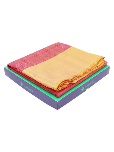 Kanmanie Pure Soft Silk Check Lotus Butta with 7 Inch Weft Border Saree