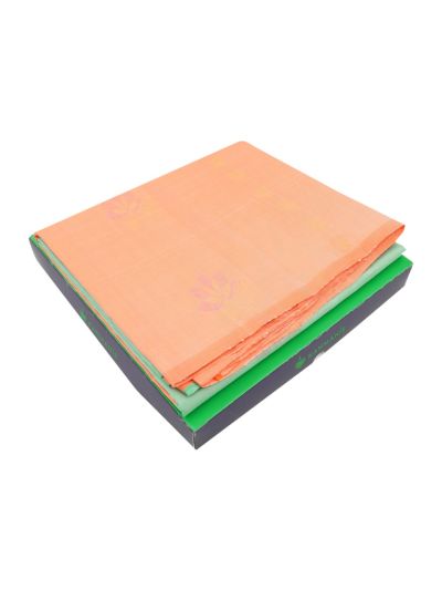 Kanmanie Pure Soft Silk Half-and-Half Floral Butta with Ornamental Stripe Pallu Saree