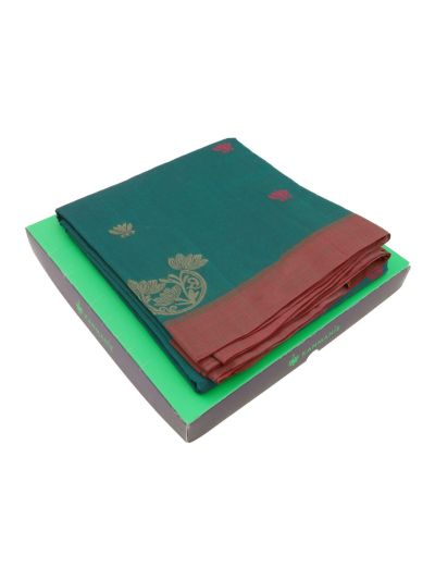 Kanmanie Cotton Lotus Butta with 3-Inch Asthiri Border Saree