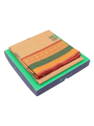 Kanmanie Cotton Floral Butta with Ornamental Stripe Pallu Kanchi Border Saree