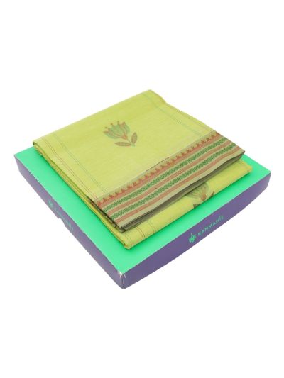 Kanmanie Cotton Floral Bud Butta with Geometric Stripe Pallu Saree
