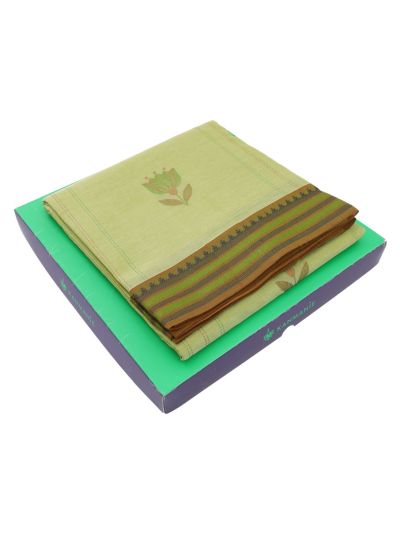 Kanmanie Cotton Floral Bud Butta Geometric Stripe Pallu 3 Inch Jacquard Border Saree