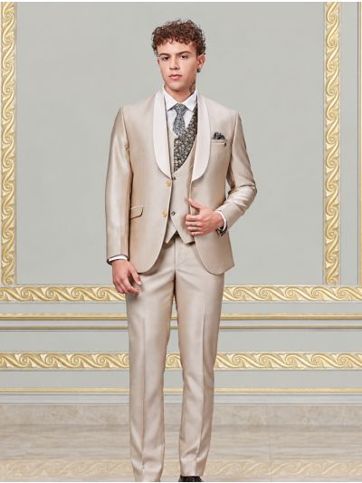 Bennevis Men’s Satin Shawl Lapel Paisley Brocade Waistcoat Tuxedo 5 Piece Suit Set