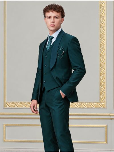 Bennevis Men’s Satin Shawl Lapel Solid Waistcoat Tuxedo 5 Piece Suit Set