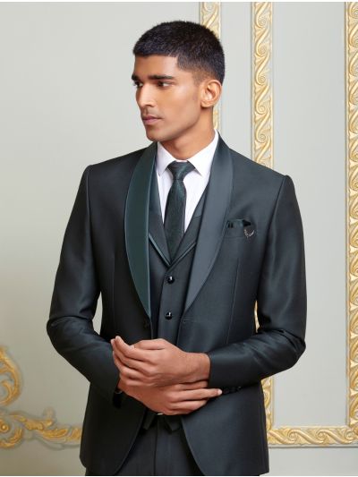 Bennevis Men’s Satin Shawl Lapel Layered Waistcoat Tuxedo 5 Piece Suit Set