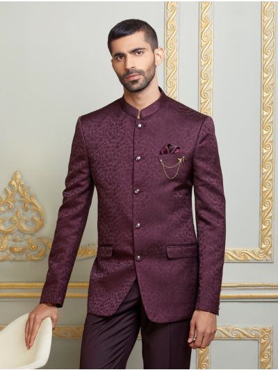 Bennevis Men’s Floral Brocade Mandarin Collar Jodhpuri 2 Piece Suit Set
