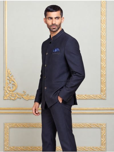 Bennevis Men’s Mandarin Collar Textured Jodhpuri 2 Piece Suit Set