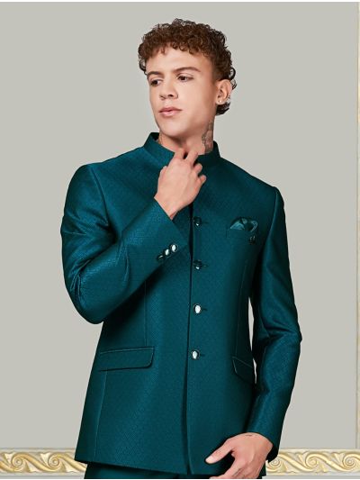 Bennevis Men’s Jacquard Mandarin Collar Jodhpuri 2 Piece Suit Set