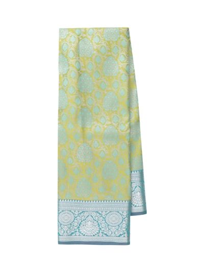 Gracecharm Gift Art Silk Floral Jaal with Geometric Stripe Pallu Zari Border Saree