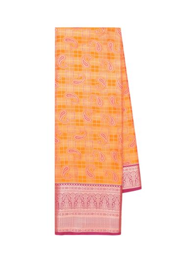Gracecharm Gift Art Silk Paisley Butta Checks with Floral Stripe Pallu Saree