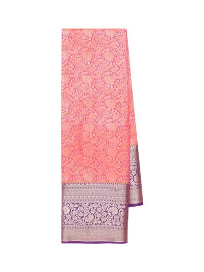 Gracecharm Gift Art Silk Floral Fan Jaal with Ornamental Medallion Pallu Saree