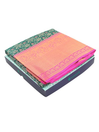Kanmanie Wedding Silk Floral Leaf Jaal with 5 Inch Jacquard Border Saree