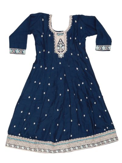 Graceful Essence Girls Floral Butta Embroidered Flared Kurta Pant Dupatta Set