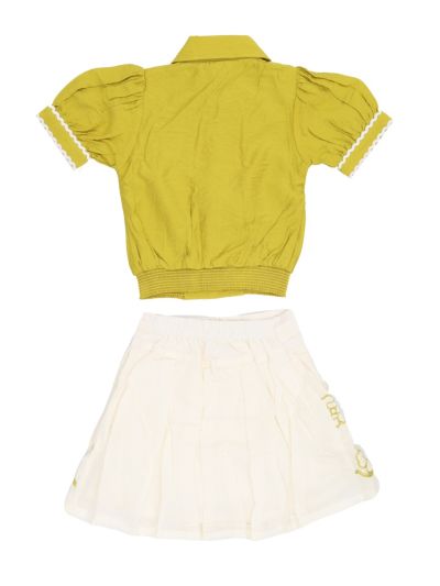 Graceful Essence Girls Floral Embroidered Puff Sleeve Top and Short Skirt Set