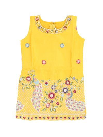 Graceful Essence Girls Peacock Floral Embroidered Kurta Sharara Dupatta Set