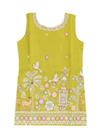 Graceful Essence Girls Deer Bird Floral Embroidered Kurta Sharara Dupatta Set