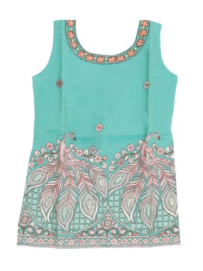 Graceful Essence Girls Peacock Floral Embroidered Kurta Gharara Dupatta Set
