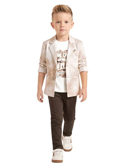 Gracecharm Boys Marble Print Blazer Graphic Print T-Shirt Trousers Set