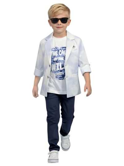 Gracecharm Boys Marble Print Blazer Graphic Print T-Shirt Trousers Set