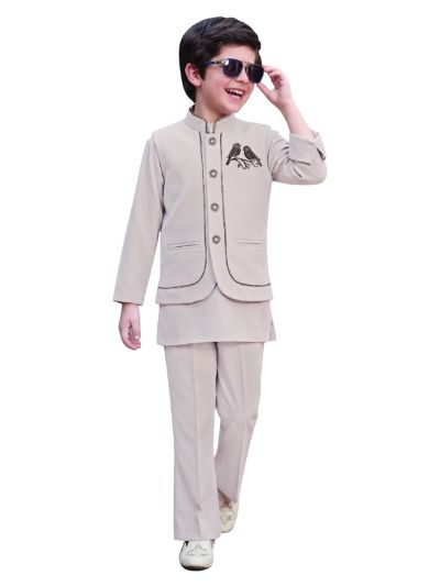 Gracecharm Boys Twin Bird Embellished Nehru Jacket and Kurta 3 Piece Set