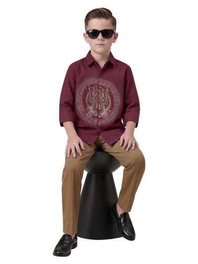 Gracecharm Boys Tiger Motif Embellished Shirt and Trouser 2 Piece Set