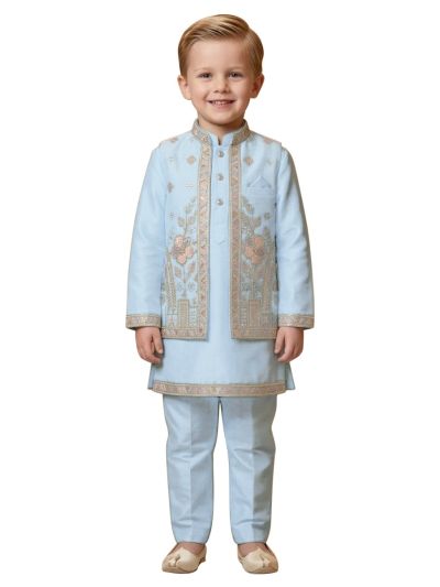 Gracecharm Boys Floral Embroidered Nehru Jacket and Kurta 3 Piece Set
