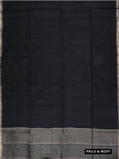 Gracecharm Semi Jute Black Striped Pallu Temple Border Saree