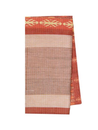 Gracecharm Semi Jute Geometric Ikat Butta with Striped Pallu Border Saree