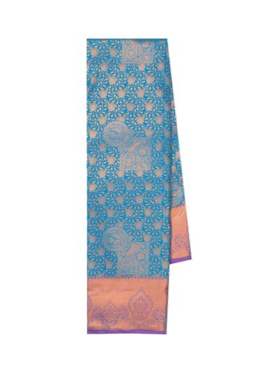 Gracecharm Sky  Blue Marine Gift Art Silk Floral Jacquard with Geometric Pallu Saree