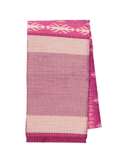 Gracecharm Semi Jute Geometric Ikat Butta with Striped Pallu Border Saree
